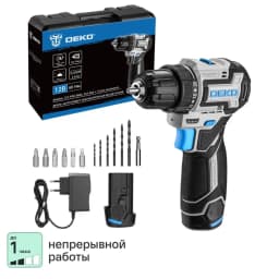 Дрель-шуруповерт аккумуляторная бесщеточная Deko SHARKER12VPRO, 12 В Li-ion 2x2 Ач 1