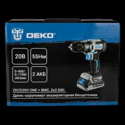 Дрель-шуруповерт аккумуляторная бесщёточная Deko ZKCD20V, 20 В Li-ion 2x2 Ач 7