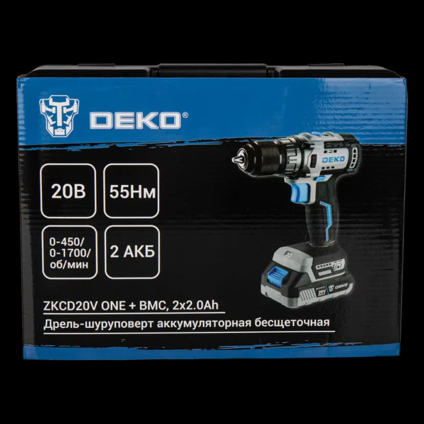Дрель-шуруповерт аккумуляторная бесщёточная Deko ZKCD20V, 20 В Li-ion 2x2 Ач 7