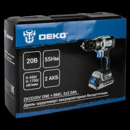 Дрель-шуруповерт аккумуляторная бесщёточная Deko ZKCD20V, 20 В Li-ion 2x2 Ач 8
