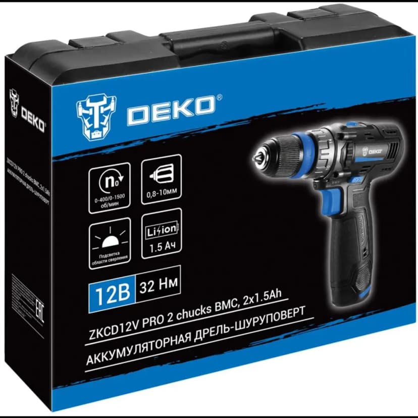 Дрель-шуруповерт аккумуляторная Deko ZKCD12V PRO 084-1013, 12 В Li-ion 2x1.5 Ач 5