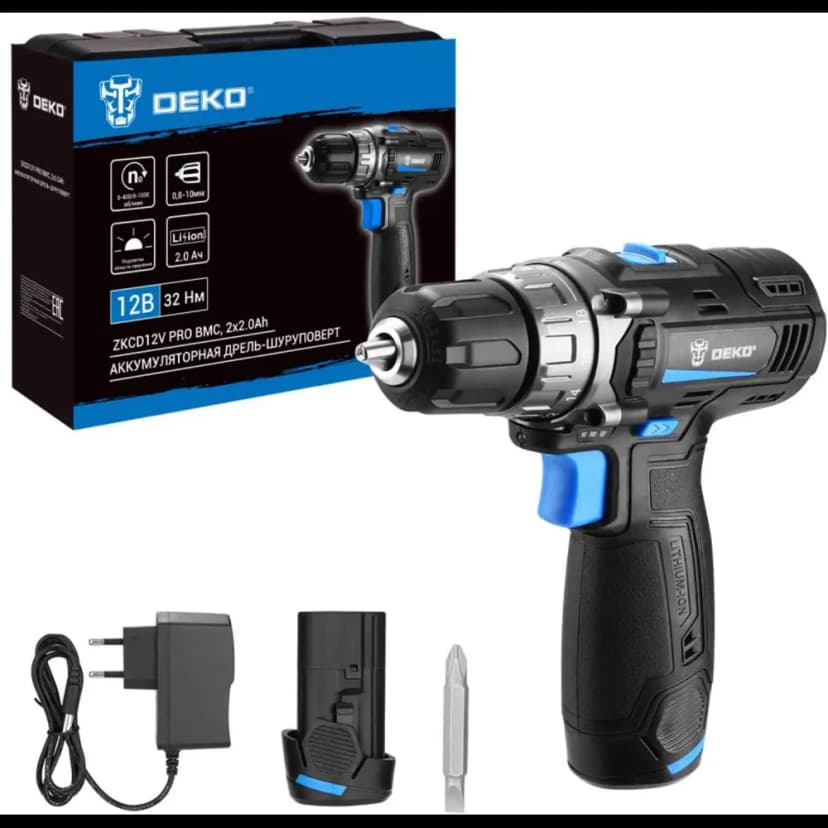 Дрель-шуруповерт аккумуляторная Deko ZKCD12V PRO 084-1015, 12 В Li-ion 2x2 Ач 2