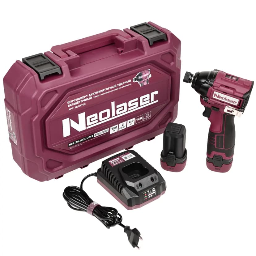 Винтоверт ударный аккумуляторный бесщеточный Neolaser NIS-20-ACCUM2, 16 В Li-ion 2x2 Ач 2