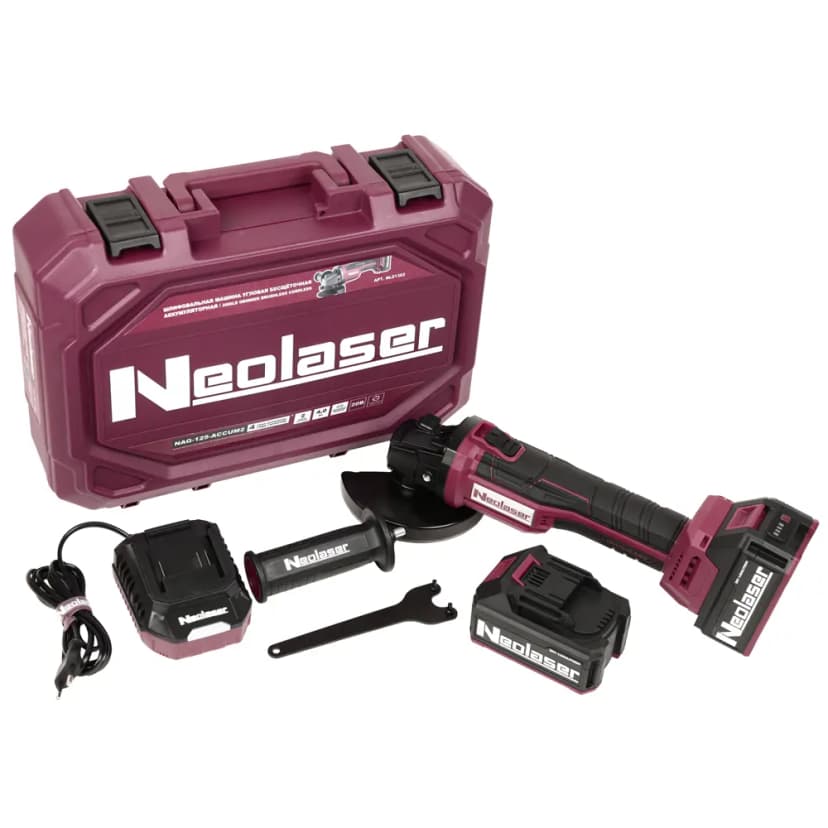 УШМ аккумуляторная Neolaser NAG125ACCUM2, 20 В Li-ion 2x4 Ач, 125 мм 2