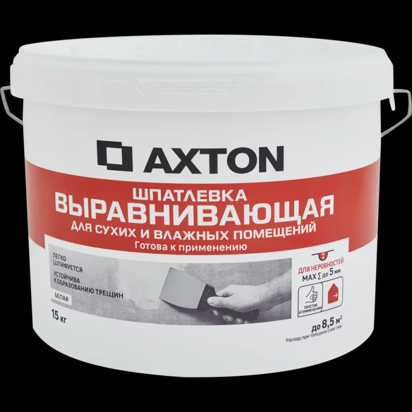 Шпаклевка Axton выравнивающая для сухих и влажных помещений цвет белый 15 кг 1