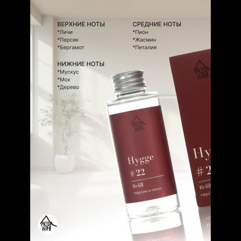 Наполнитель для ароматического диффузора Arida Home Hygge 22 Персик/пион 100 мл 3