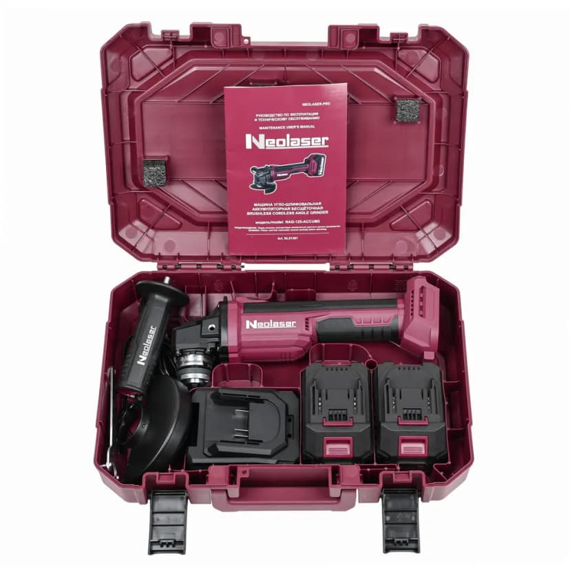 УШМ аккумуляторная бесщеточная Neolaser ACCUM2, 20 В Li-ion 2x4 Ач, 125 мм 10