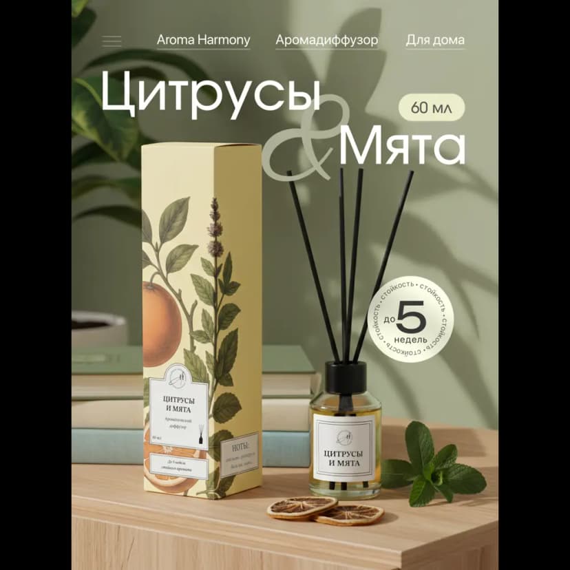 Ароматический диффузор Aroma Harmony Цитрусы и мята 60 мл 2
